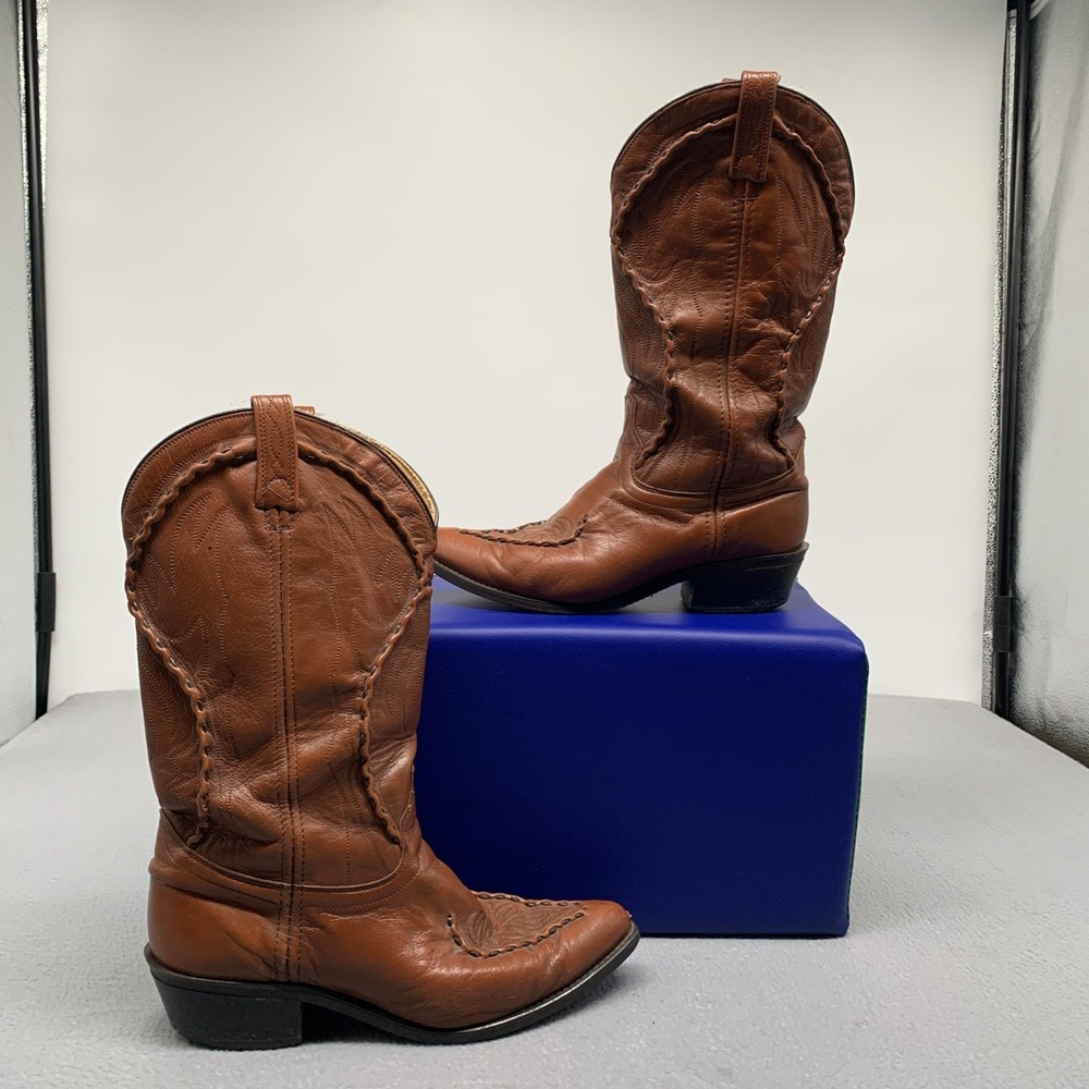 Vintage Dan Post Boots‎ Walnut Deertan Rope Leather 21642 Embroidered Mens 10D